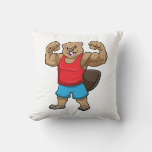 Beaver as Bodybuilder with big Upper arms Cushion