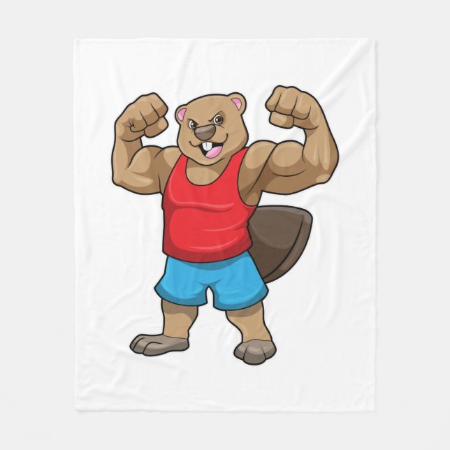 Beaver as Bodybuilder with big Upper arms Fleece Blanket (Front)