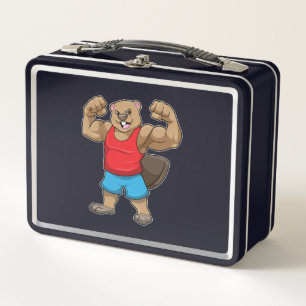 Beaver as Bodybuilder with big Upper arms Metal Lunch Box