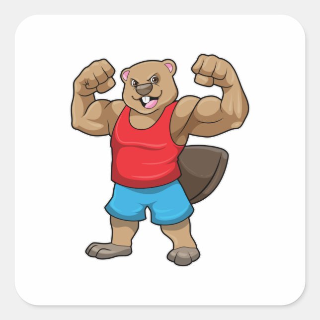 Beaver as Bodybuilder with big Upper arms Square Sticker (Front)