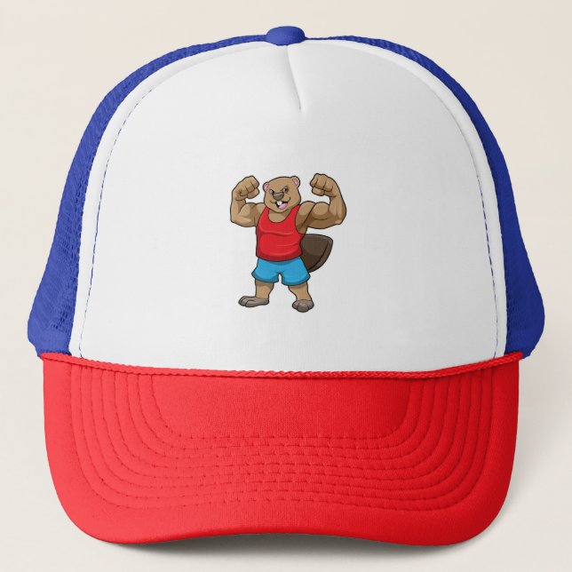 Beaver as Bodybuilder with big Upper arms Trucker Hat (Front)