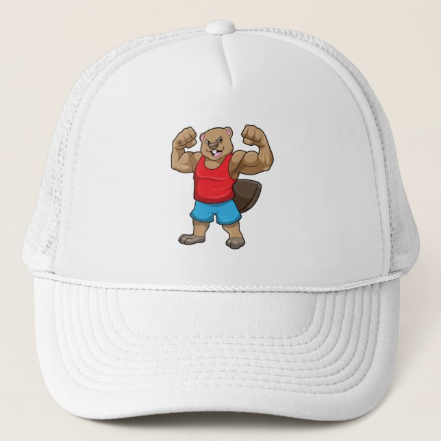 Beaver as Bodybuilder with big Upper arms Trucker Hat (Front)