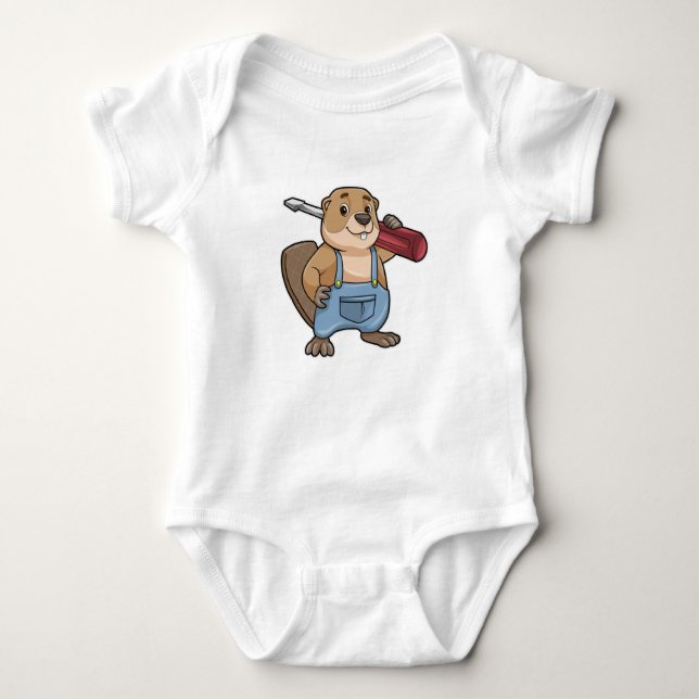 Beaver as Craftsman with Slotted screwdriver Baby Bodysuit (Front)