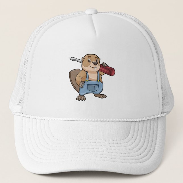 Beaver as Craftsman with Slotted screwdriver Trucker Hat (Front)