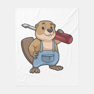 Beaver as Craftsman with Wrench Fleece Blanket