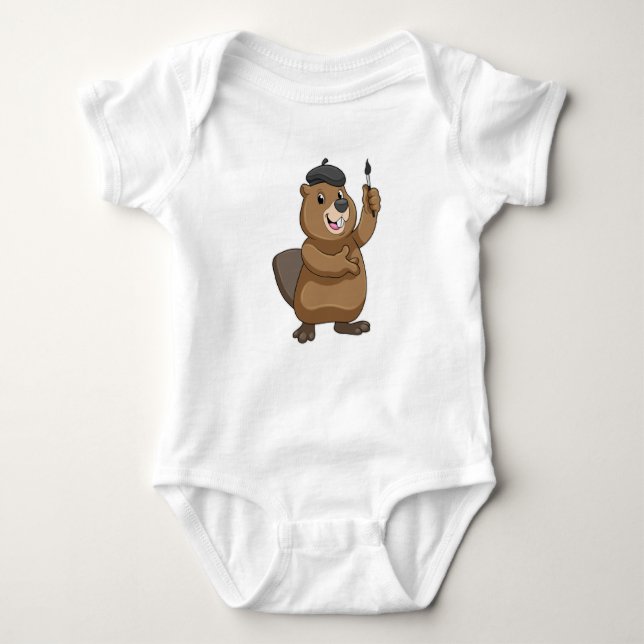 Beaver as Painter with Paint brush Baby Bodysuit (Front)