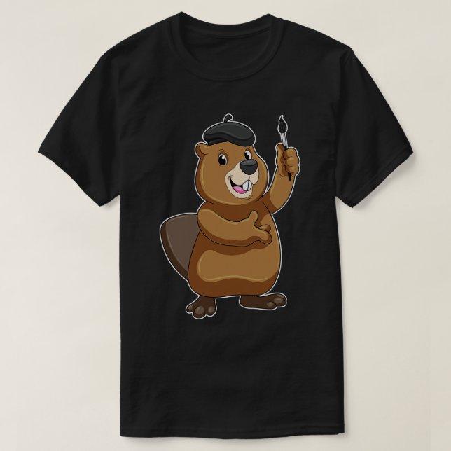 Beaver as Painter with Paint brush T-Shirt (Design Front)