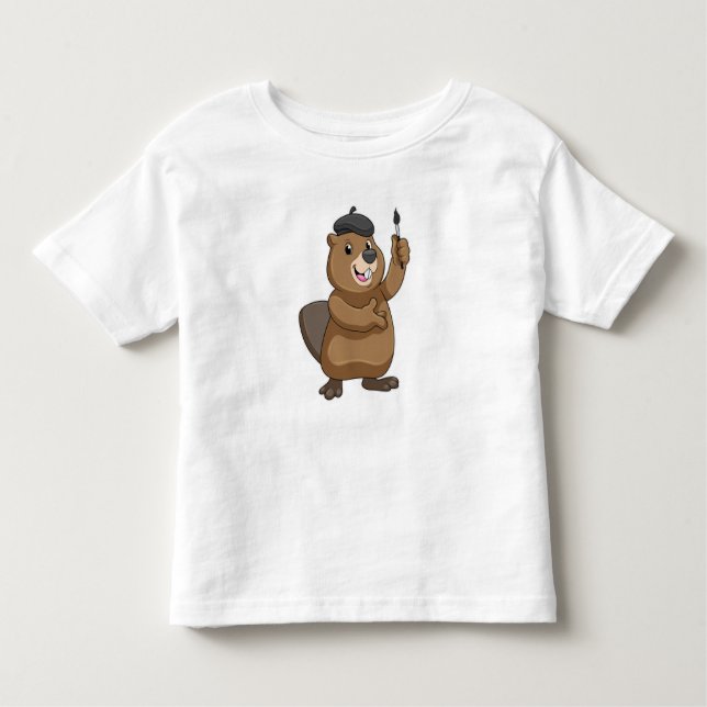 Beaver as Painter with Paint brush Toddler T-Shirt (Front)