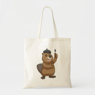 Beaver as Painter with Paint brush Tote Bag