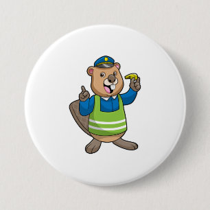 Beaver as Police officer with Whistle 7.5 Cm Round Badge