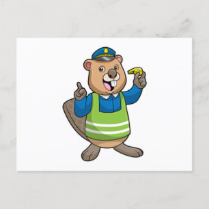Beaver as Police officer with Whistle Postcard