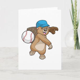 Beaver at Baseball Sports with Cap Card