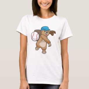 Beaver at Baseball Sports with Cap T-Shirt