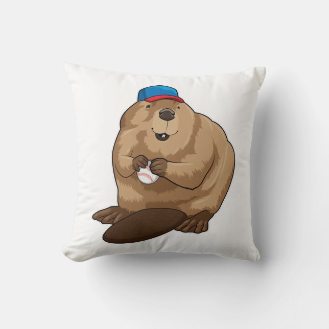 Beaver at Baseball with Baseball ball Cushion (Front)