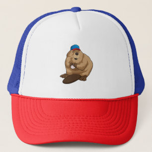 Beaver at Baseball with Baseball ball Trucker Hat