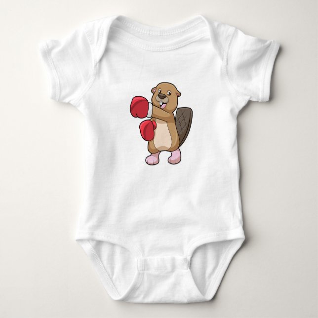 Beaver at Boxing with Boxing gloves Baby Bodysuit (Front)