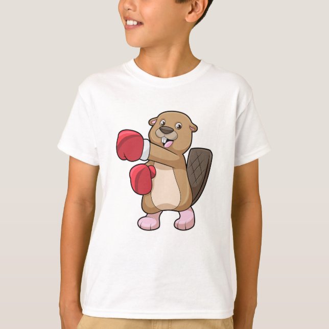 Beaver at Boxing with Boxing gloves T-Shirt (Front)
