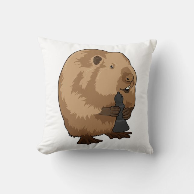 Beaver at Chess with Chess piece Bishop Cushion (Front)
