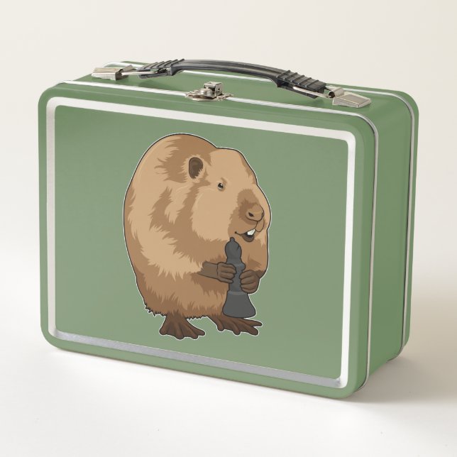Beaver at Chess with Chess piece Bishop Metal Lunch Box (Front)