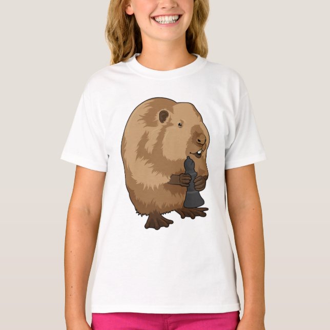 Beaver at Chess with Chess piece Bishop T-Shirt (Front)