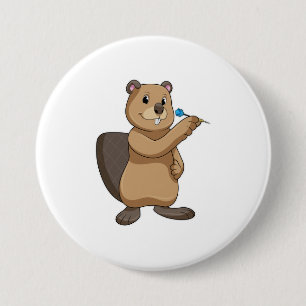 Beaver at Darts with Dart 7.5 Cm Round Badge