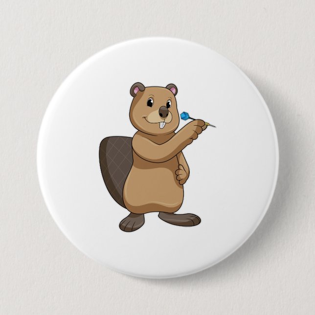 Beaver at Darts with Dart 7.5 Cm Round Badge (Front)