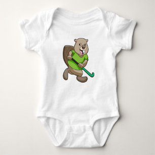 Beaver at Hockey with Hockey bat Baby Bodysuit