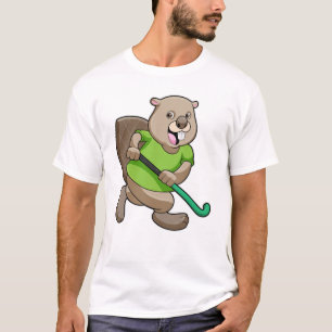 Beaver at Hockey with Hockey bat T-Shirt