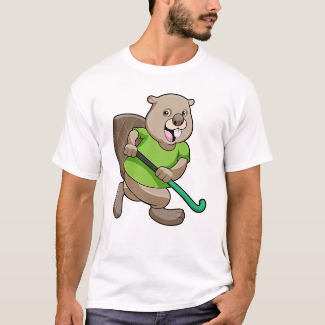 Beaver at Hockey with Hockey bat T-Shirt (Front)