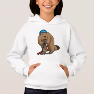 Beaver at Ice hockey with Ice hockey stick