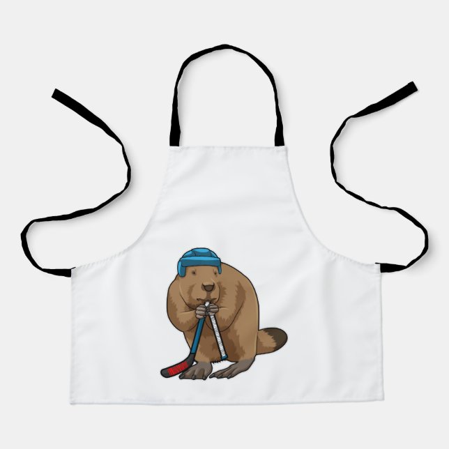 Beaver at Ice hockey with Ice hockey stick Apron (Front)