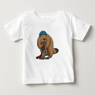 Beaver at Ice hockey with Ice hockey stick Baby T-Shirt