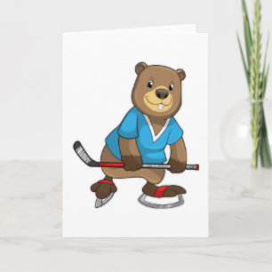 Beaver at Ice hockey with Ice hockey stick Card