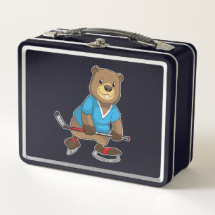 Beaver at Ice hockey with Ice hockey stick Metal Lunch Box