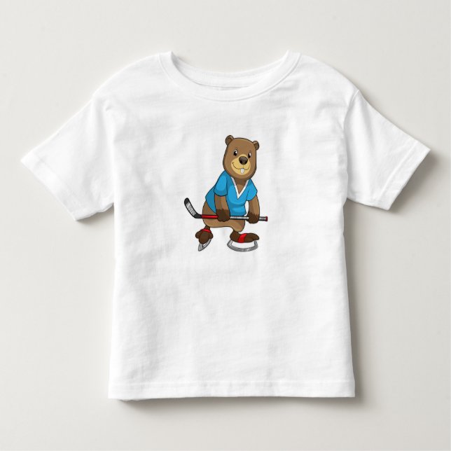 Beaver at Ice hockey with Ice hockey stick Toddler T-Shirt (Front)
