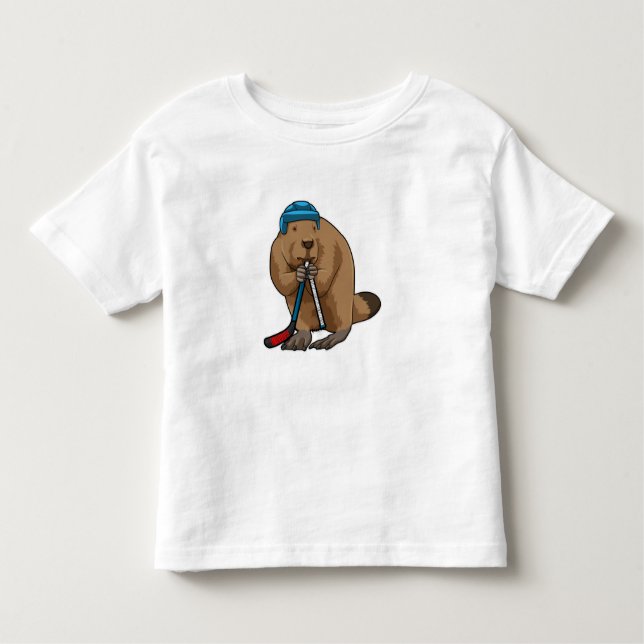 Beaver at Ice hockey with Ice hockey stick Toddler T-Shirt (Front)