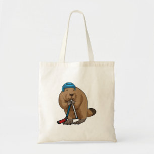 Beaver at Ice hockey with Ice hockey stick Tote Bag