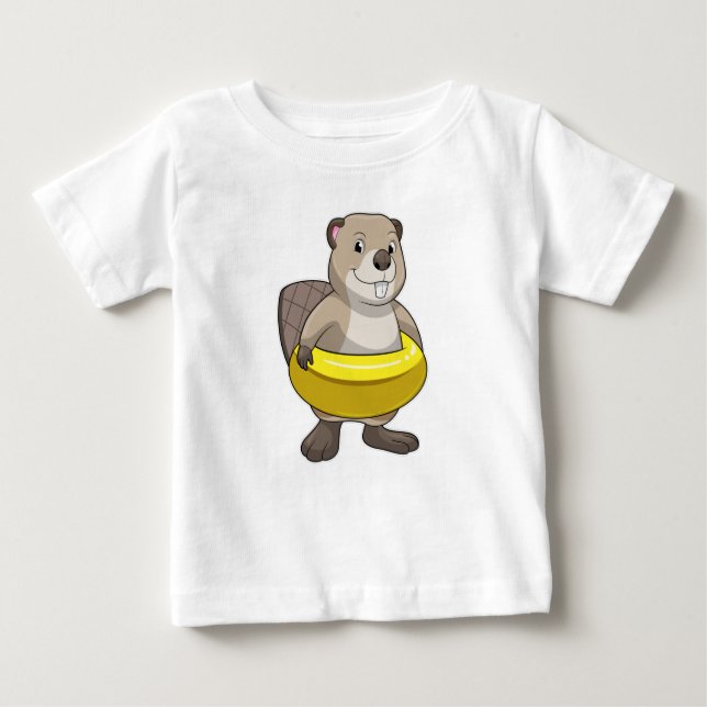 Beaver at Swimming with Swim ring Baby T-Shirt (Front)