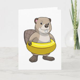 Beaver at Swimming with Swim ring Card