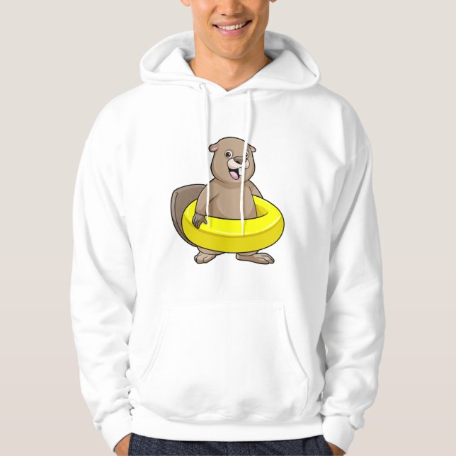 Beaver at Swimming with Swim ring Hoodie (Front)