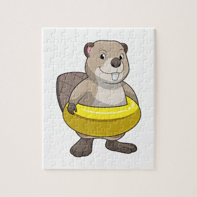 Beaver at Swimming with Swim ring Jigsaw Puzzle (Vertical)