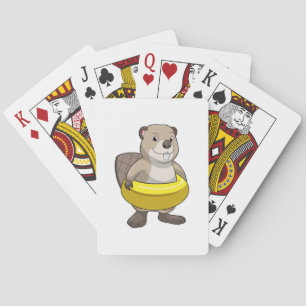 Beaver at Swimming with Swim ring Playing Cards