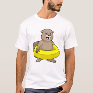 Beaver at Swimming with Swim ring T-Shirt