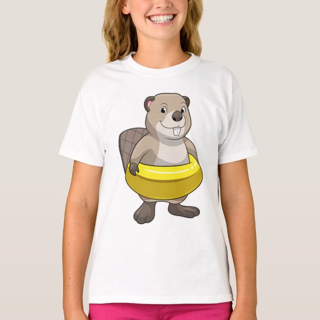 Beaver at Swimming with Swim ring T-Shirt (Front)
