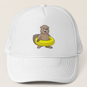 Beaver at Swimming with Swim ring Trucker Hat