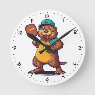 Beaver-bonkers for pickleball! round clock