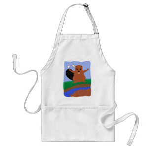 Beaver Building Dam Cartoon Art Standard Apron