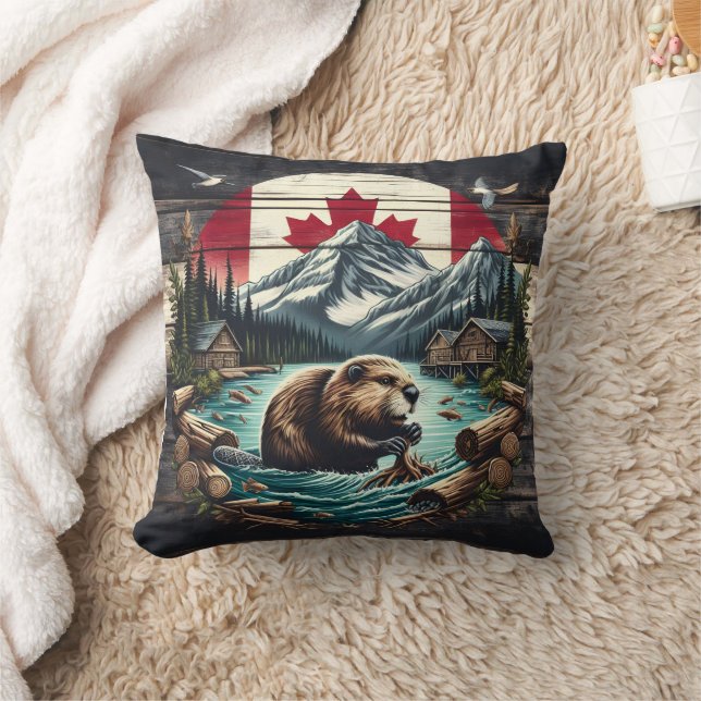 Beaver Building Lodge Near Canadian Wilderness Cushion (Blanket)