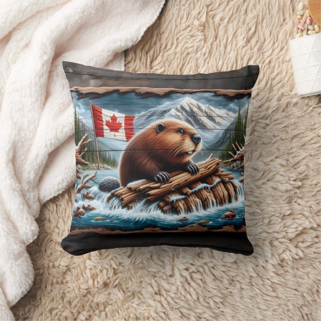 Beaver Builds Lodge by Mountain Stream Cushion (Blanket)