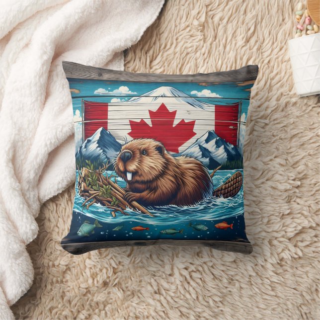 Beaver Builds Lodge, Flag Behind Cushion (Blanket)